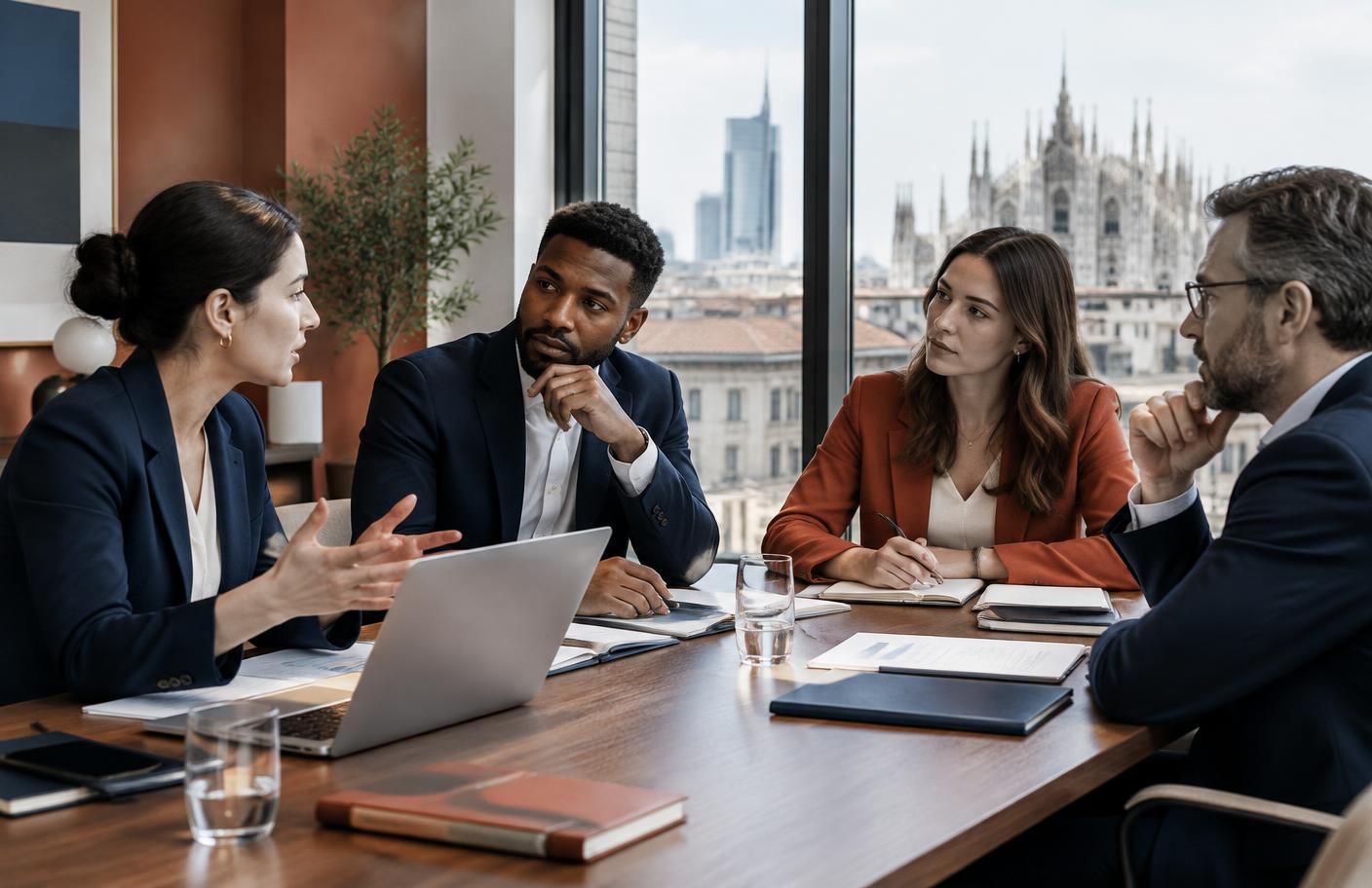 Equipo internacional reunido en una oficina